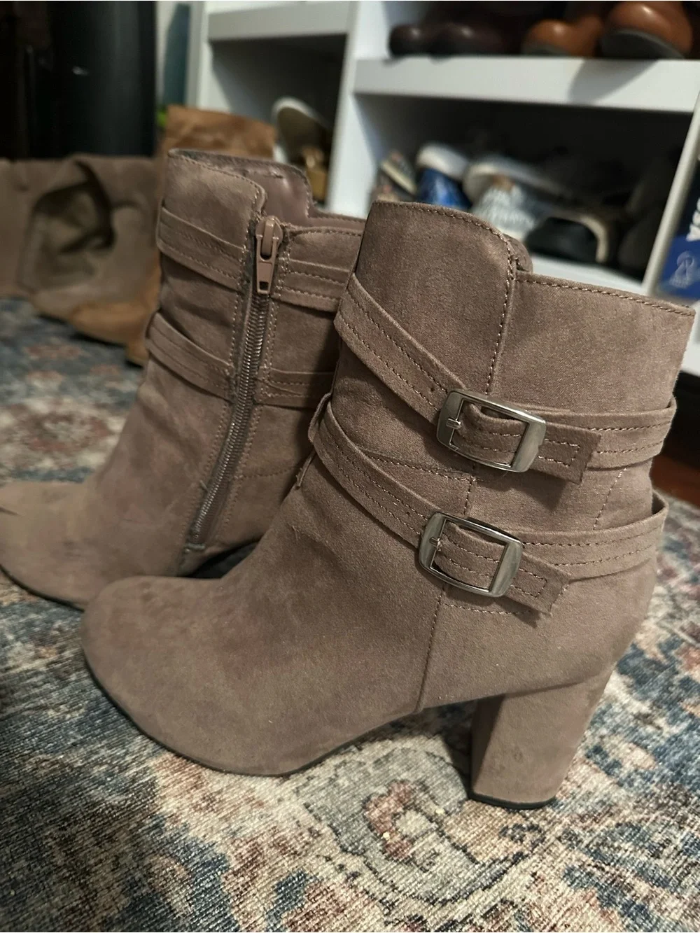Christian Siriano for Payless Taupe Pink Mauve Suede Buckle Ankle Boots 8